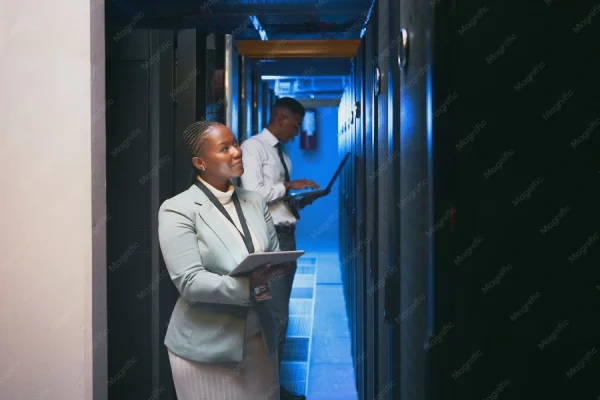 woman-tablet-team-with-inspection-server-room